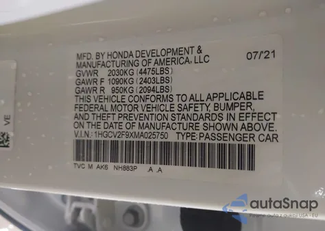 2021 Honda Accord Touring z USA, uszkodzony, nr VIN 1HGCV2F9XMA025750